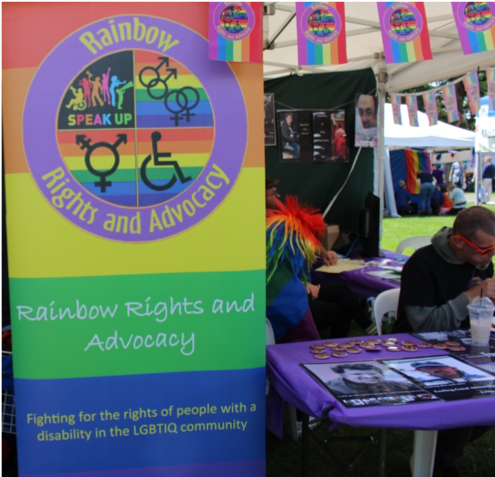 Picture of Rainbow Rights Self Advocacy Group stand at an event